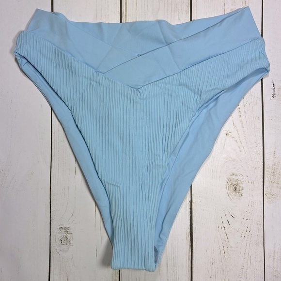 L*Space | Pointelle Rib Court Bitsy Bottom In Sky Blue | S - Picture 6 of 13